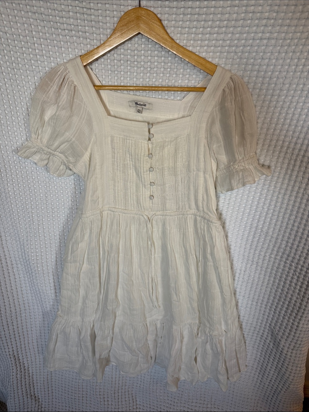 Madewell Cream Puff-Sleeve Button-Front Sundress